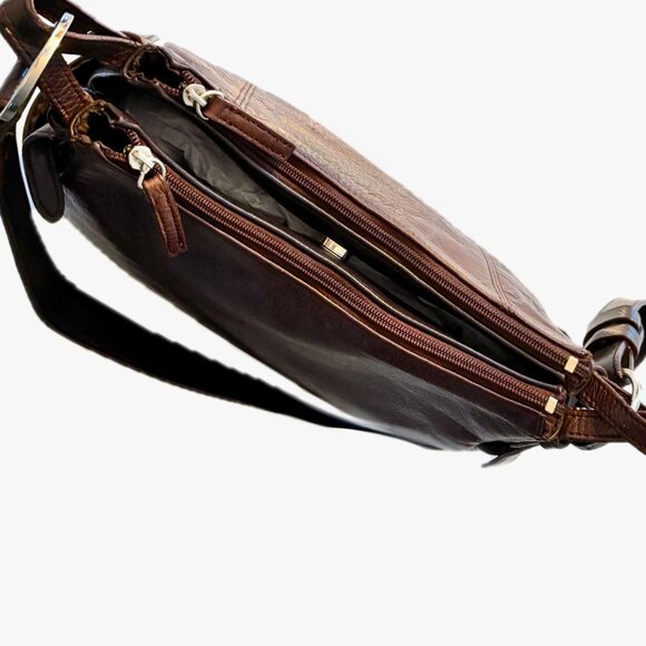 Aurielle Leather Crossbody Bag Satchel Dark Brown Silver Hardware VTG - Picture 6 of 9